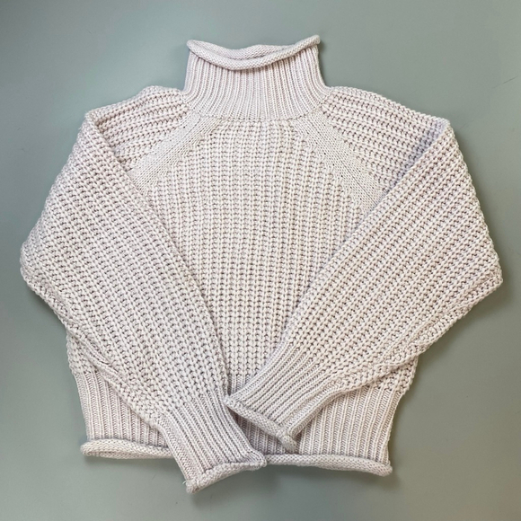 ANOTHER STORY Sweaters - Sweater Small Pink Ribbed Roll Neck Soft Girl Balletcore Pastel Raglan Boxy Crop